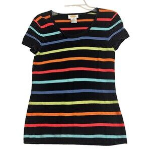 Talbots Petites Striped Knit Top Womens P S Black Multicolor Cotton Shirt